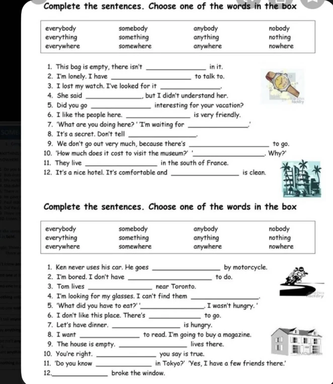 Complete the sentences. Choose one of the words in the box