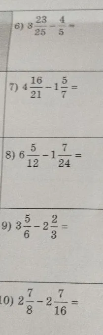 6) 3 23/25 - 4/5 =