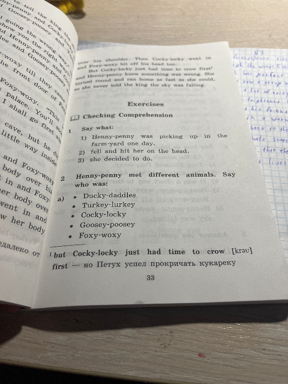 Checking Comprehension. 1 Say what: 1) Henny-penny was picking up in the farm-yard one day. 2) fell and hit her on the head. 3) she decided to do.