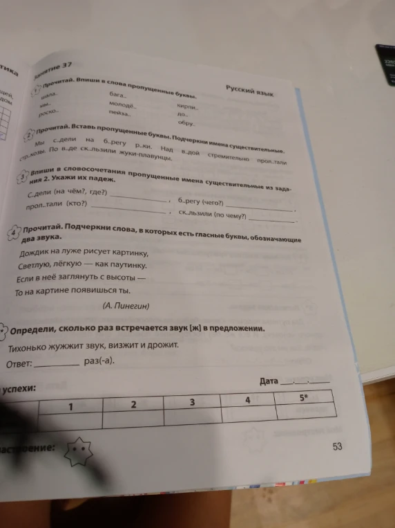 Прочитай. Впиши в слова пропущенные буквы.
