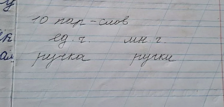 10 пар слов ед. ч. мн. ч. ручка ручки