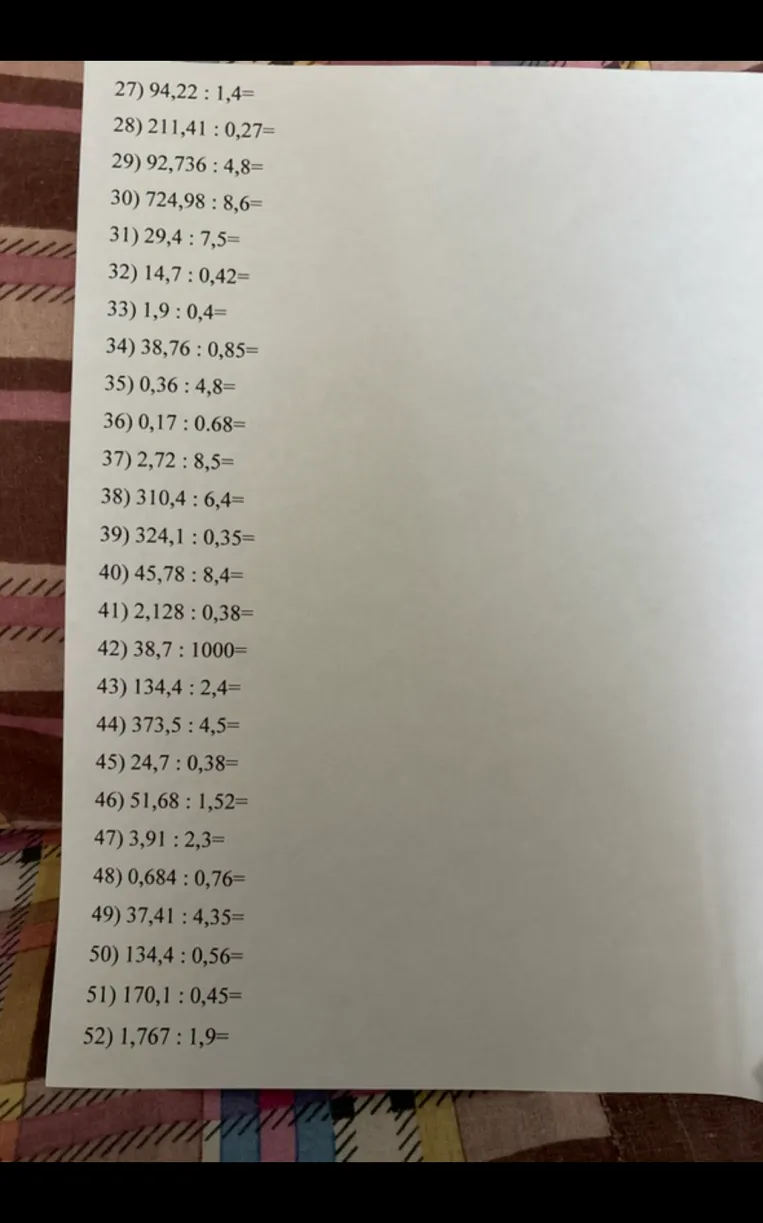 27) 94,22 : 1,4=