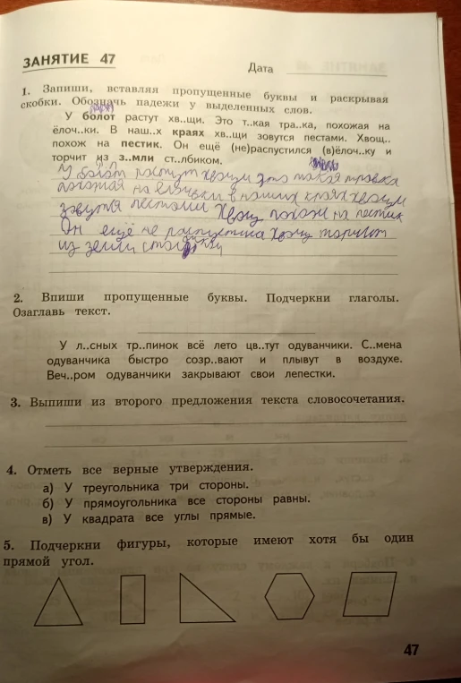 Запиши, вставляя пропущенные буквы и раскрывая скобки. Обозначь падежи у выделенных слов.
