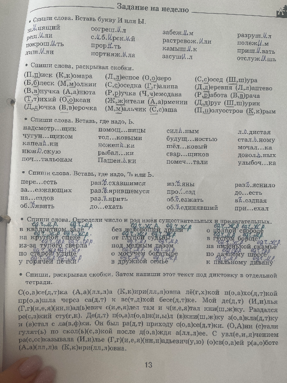 Спиши слова. Вставь букву И или Ы.
