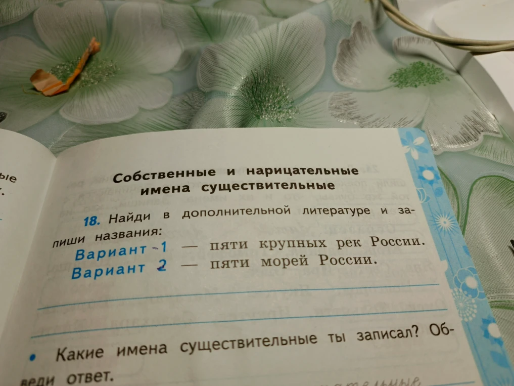18. Найди в дополнительной литературе и запиши названия: Вариант 1 — пяти крупных рек России. Вариант 2 — пяти морей России.