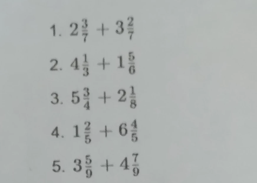 1. 2 3/7 + 3 2/7