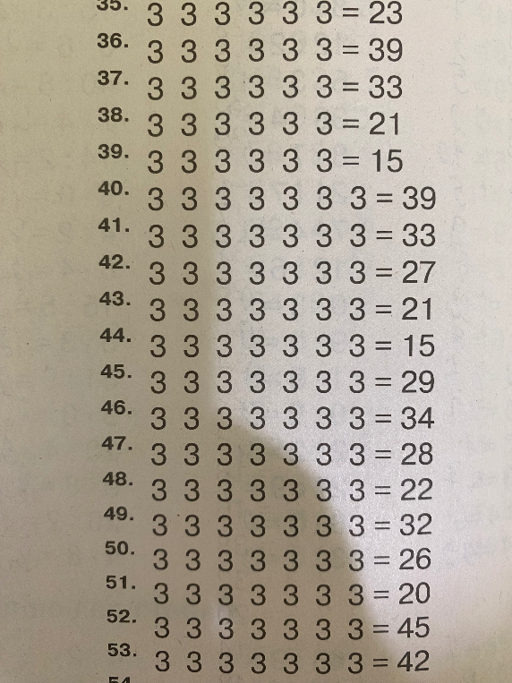 35. 3 3 3 3 3 3 = 23