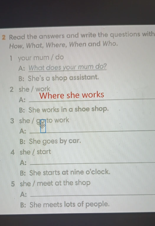 Read the answers and write the questions with How, What, Where, When and Who.