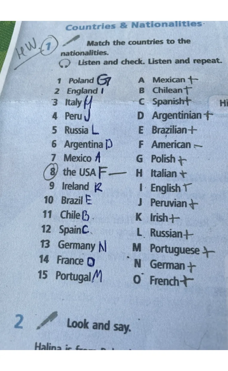 Match the countries to the nationalities.