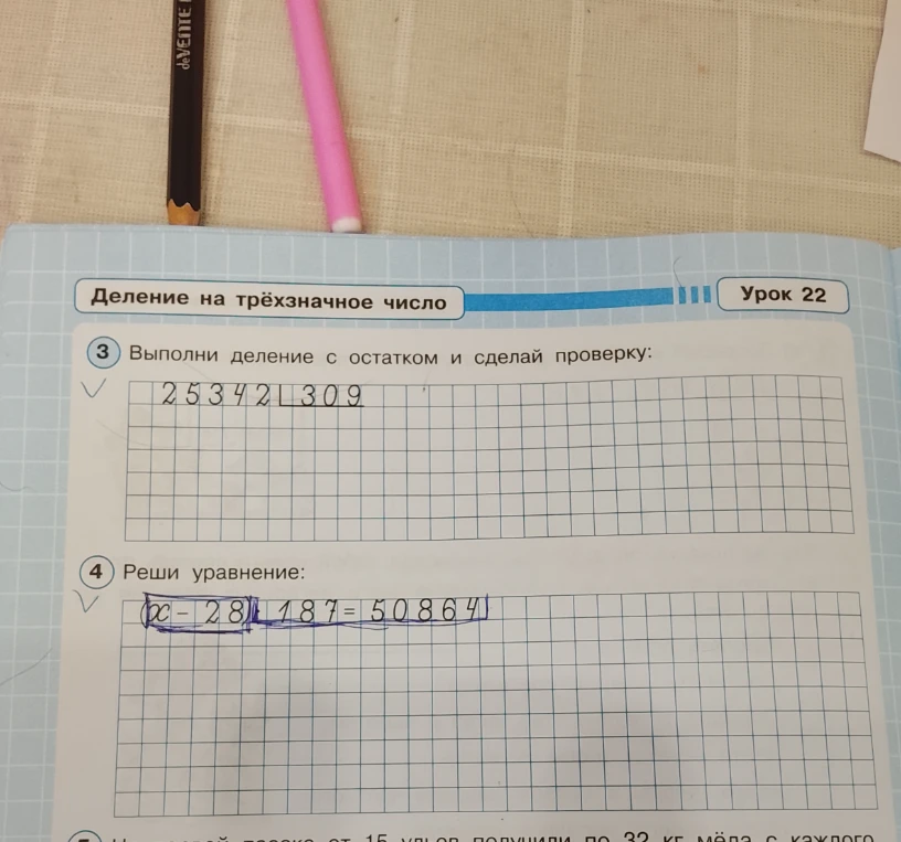 Выполни деление с остатком и сделай проверку: 25342 / 309