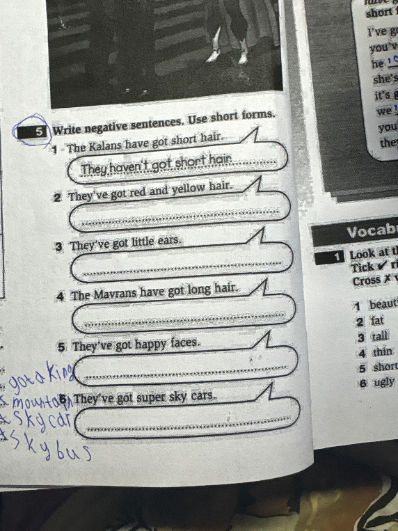 Write negative sentences. Use short forms.