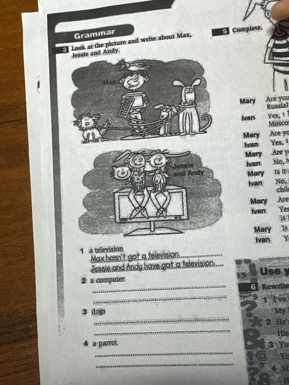 Look at the picture and write about Max, Jessie and Andy.