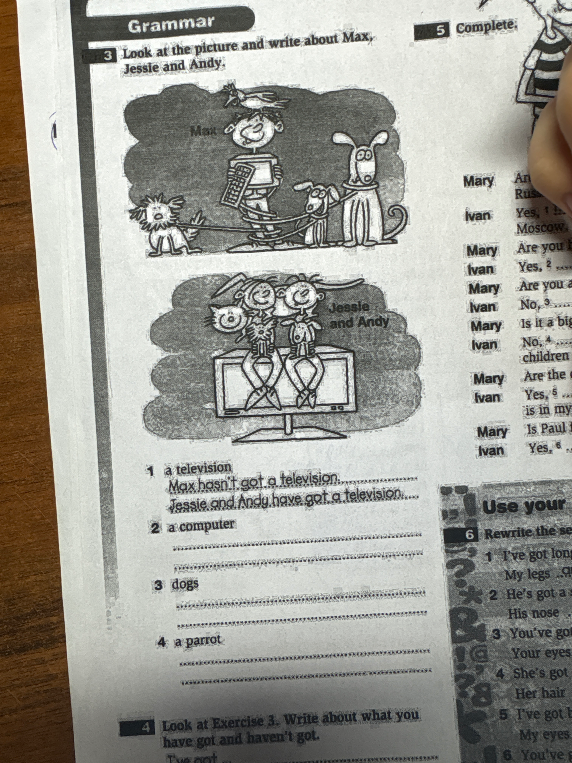 Look at the picture and write about Max, Jessie and Andy.