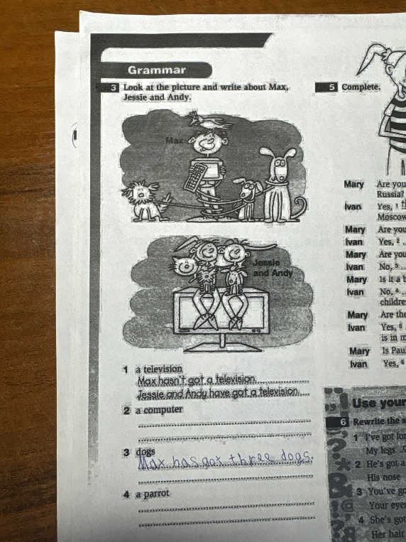3 Look at the picture and write about Max, Jessie and Andy.