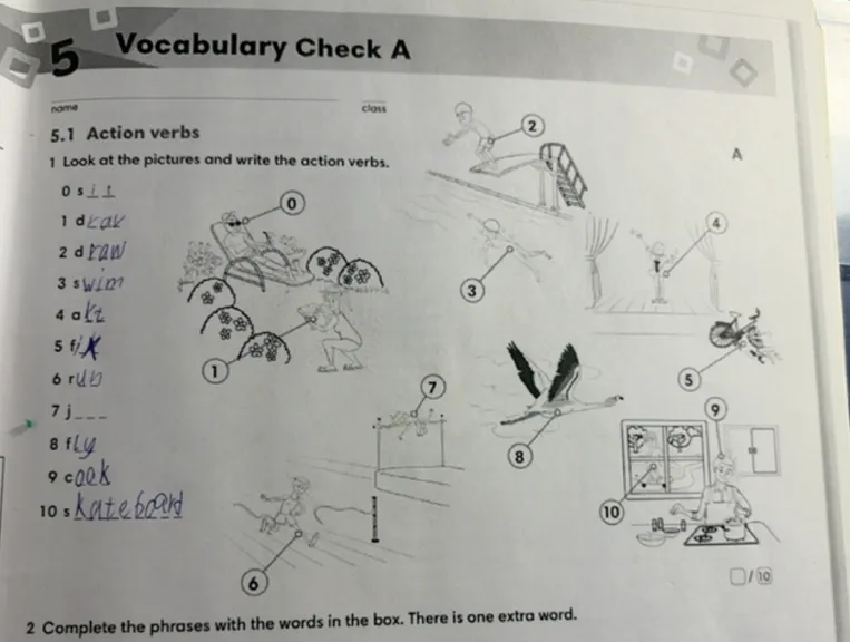 Look at the pictures and write the action verbs.