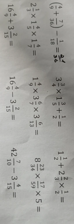 (4/9 + 7/36) - 1/18 =