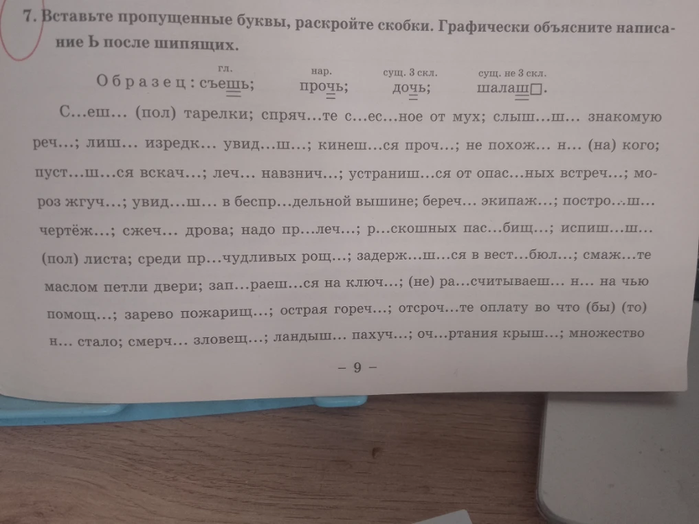 7. Вставьте пропущенные буквы, раскройте скобки. Графически объясните написание Ь после шипящих.