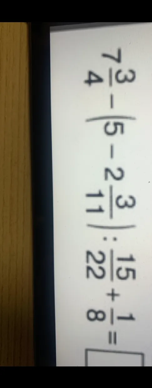 7 3/4 - (5 - 2 3/11) : 15/22 + 1/8 =