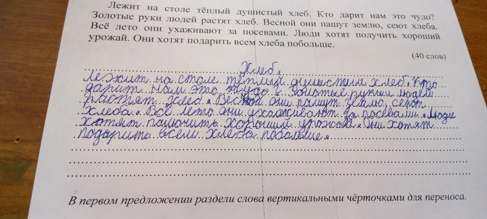 В первом предложении раздели слова вертикальными чёрточками для переноса.