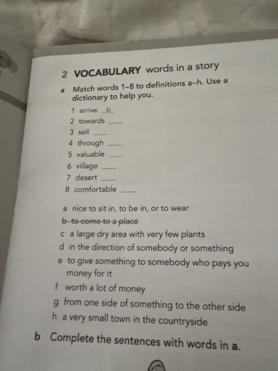 Match words 1-8 to definitions a-h.
