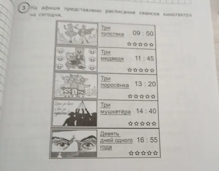 На афише представлено расписание сеансов кинотеатра на сегодня.