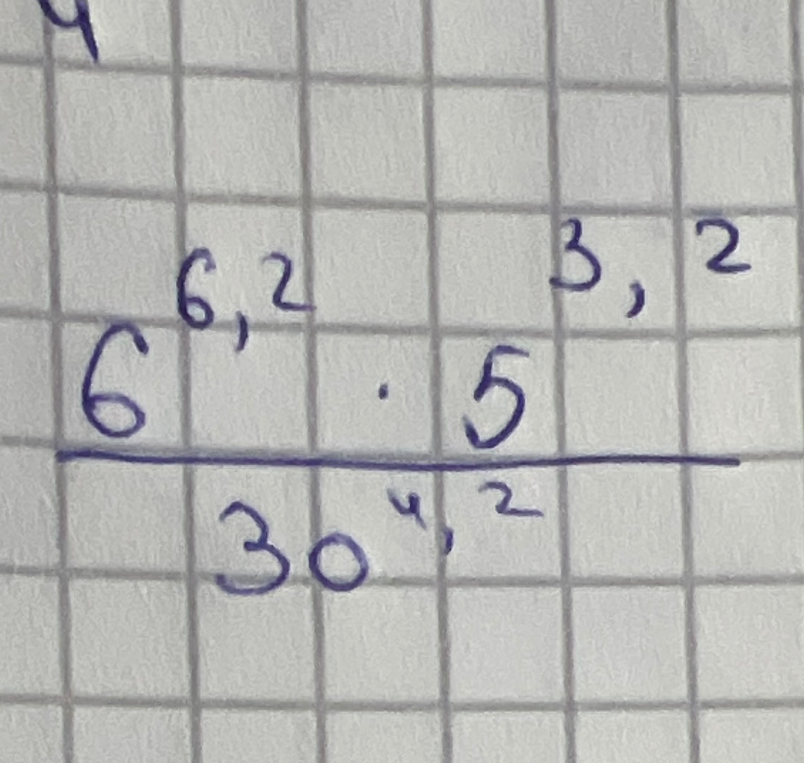 Вычислить значение выражения: 6^6.2 * 5^3.2 / 30^4.2