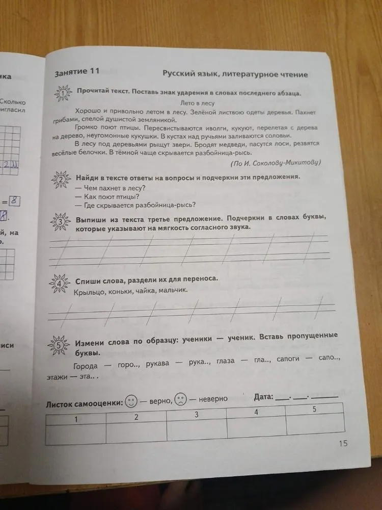 Прочитай текст. Поставь знак ударения в словах последнего абзаца. Лето в лесу. Хорошо и привольно летом в лесу.