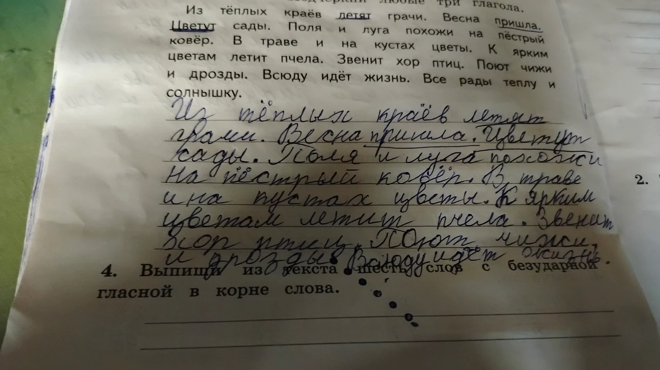 Выпиши из текста шесть слов с безударной гласной в корне слова.