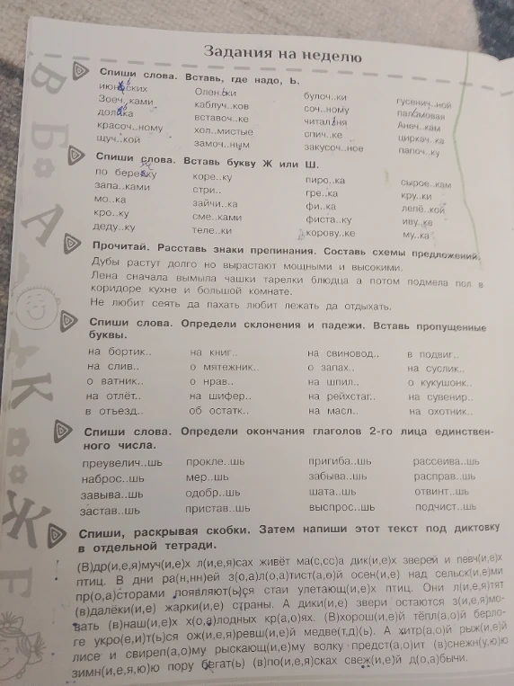 Спиши слова. Вставь, где надо, ь.