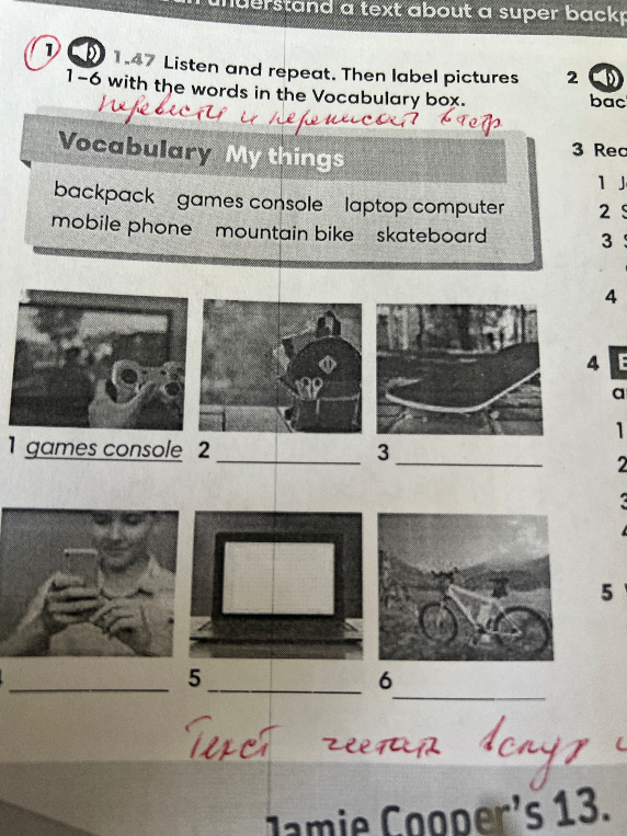 Listen and repeat. Then label pictures 1–6 with the words in the Vocabulary box.