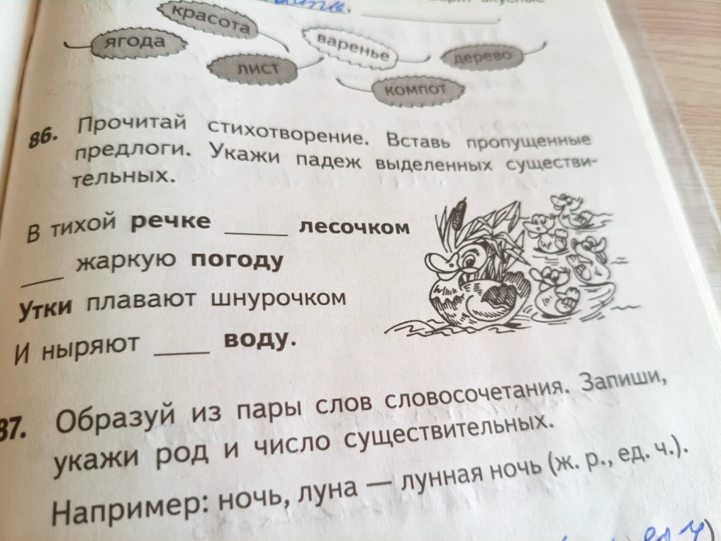 Прочитай стихотворение. Вставь пропущенные предлоги. Укажи падеж выделенных существительных.