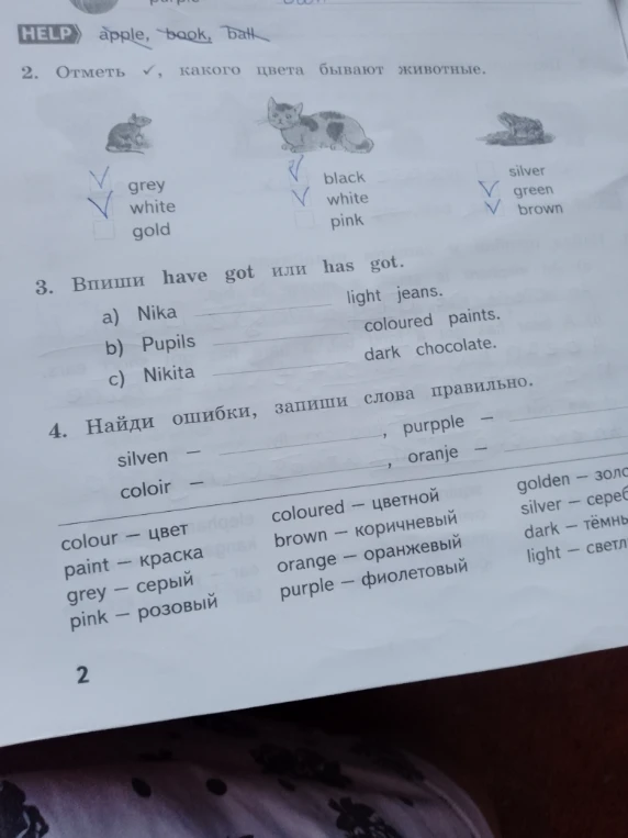 3. Впиши have got или has got. a) Nika ________ light jeans. b) Pupils ________ coloured paints. c) Nikita ________ dark chocolate.