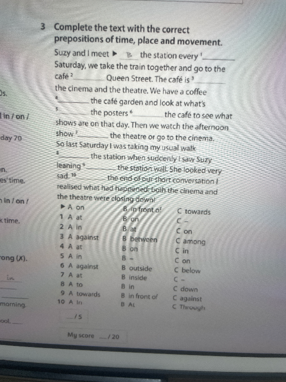 Complete the text with the correct prepositions of time, place and movement.