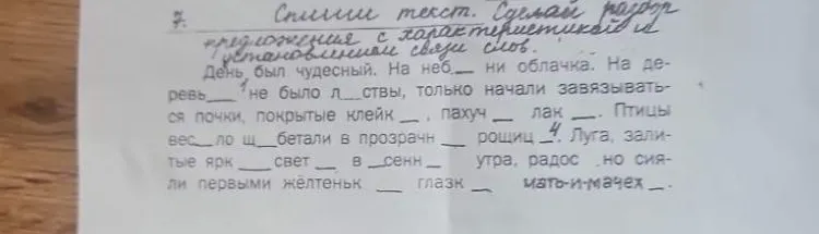 Спиши текст. Сделай разбор предложения с характеристикой и установленной связи слов.