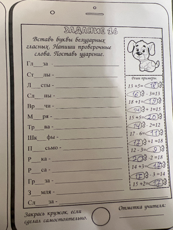 ЗАДАНИЕ 16 Вставь буквы безударных гласных. Напиши проверочные слова. Поставь ударение.