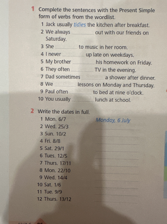 Complete the sentences with the Present Simple form of verbs from the wordlist.