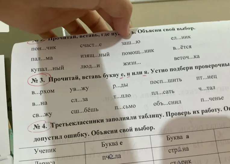 № 3. Прочитай, вставь букву е, и или я. Устно подбери проверочные