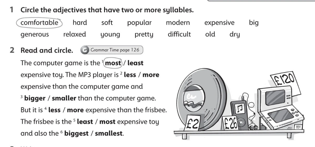1 Circle the adjectives that have two or more syllables.