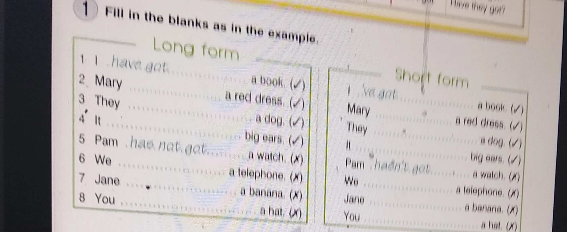 Fill in the blanks as in the example.
