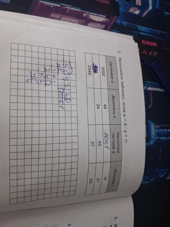 3. Заполните таблицу, если a = b * q + r