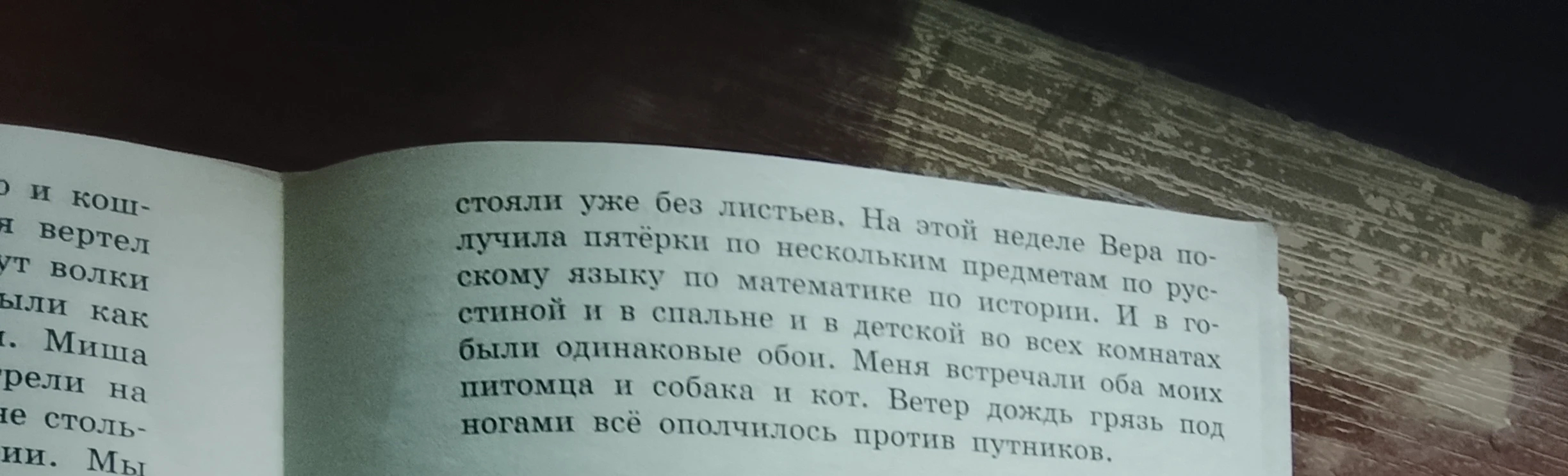 На этой неделе Вера по- лучила пятёрки по нескольким предметам по рус- скому языку по математике по истории.