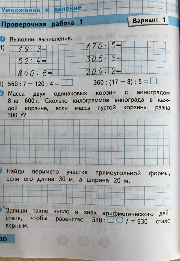 Выполни вычисления. 19 * 3 = , 52 : 4 = , 840 : 6 = , 170 * 5 = , 306 * 3 = , 204 : 2 =