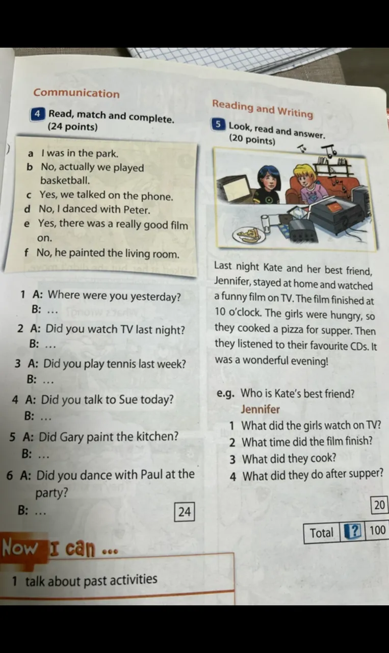Read, match and complete. Look, read and answer.