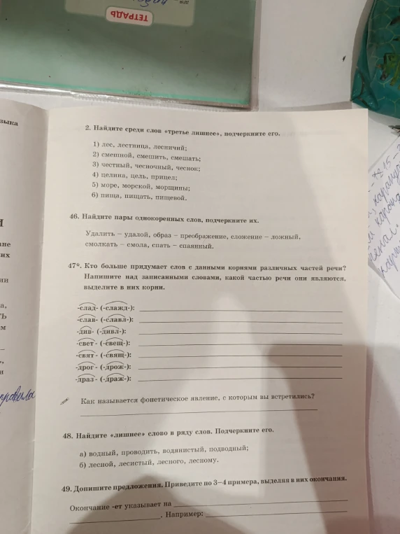 2. Найдите среди слов «третье лишнее», подчеркните его.