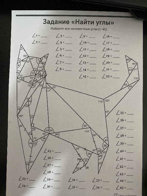 Найдите все неизвестные углы (1-45)