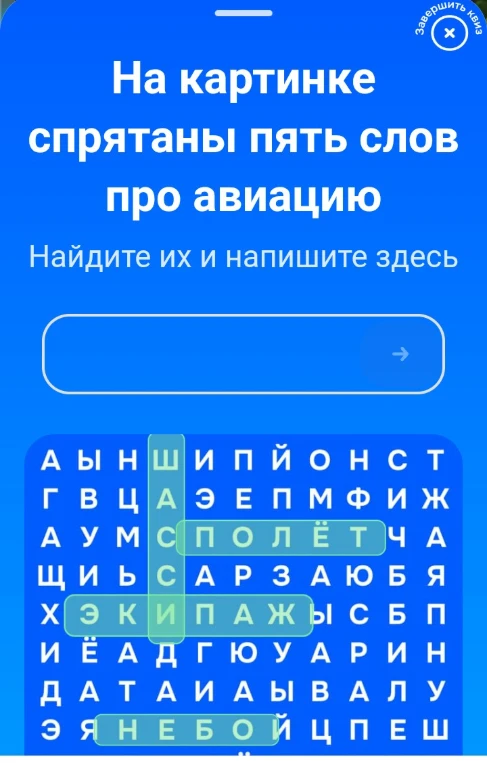 На картинке спрятаны пять слов про авиацию. Найдите их и напишите здесь