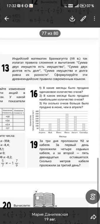 Индийский математик Брахмагупта (VII в.) так излагал правила сложения и вычитания: «Сумма двух имуществ есть имущество». «Сумма двух долгов есть долг», «Сумма имущества и долга равна их разности». Сформулируйте эти древнеиндийские правила современным языком.