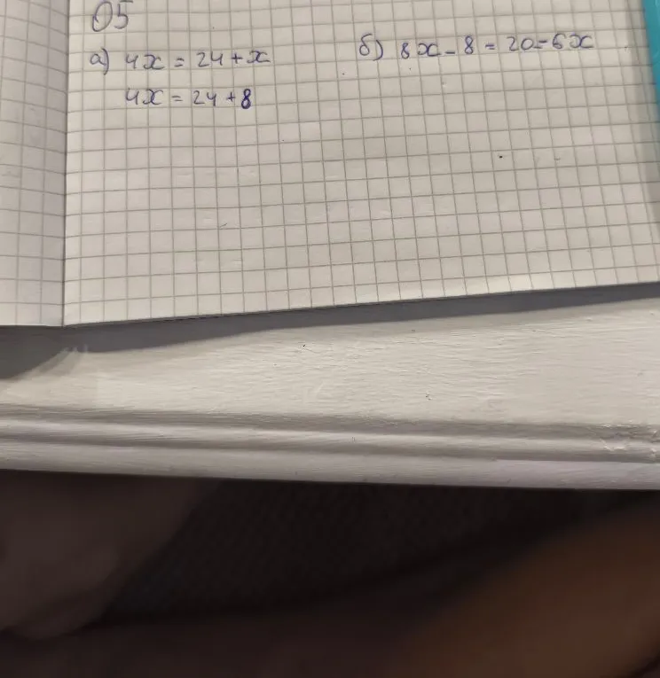 а) 4x = 24 + x б) 8x - 8 = 20 - 6x