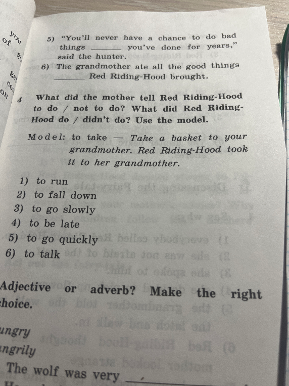 What did the mother tell Red Riding-Hood to do / not to do? What did Red Riding-Hood do / didn't do? Use the model.