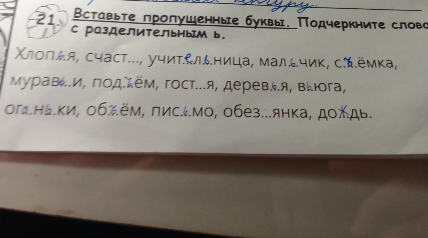 Вставьте пропущенные буквы. Подчеркните слово с разделительным ь.